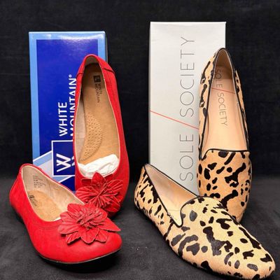 Sole Society Leopard Loafers and White Mountain Red Ballet Flats Bundle