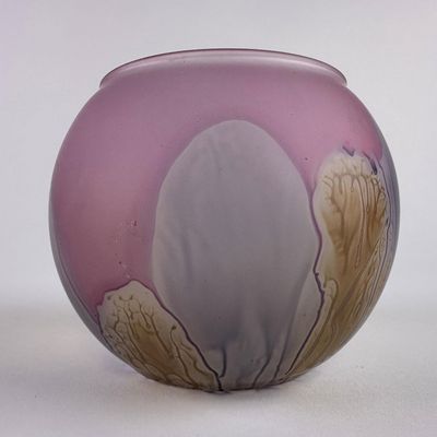Rueven Bud Vase Frosted Purple Pink Vintage Nouveau Art Glass Hand Painted