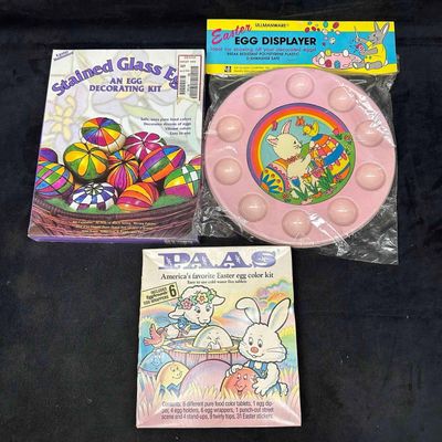 Easter Decorating Lot Stained Glass Eggs Kit Ullmanware Egg Displayer PAAS Egg Color Kit