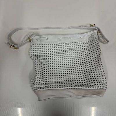 Brio White Leather Laser Cut Perforated Brio Shoulder Bag