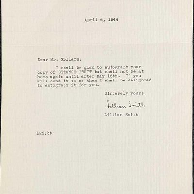 Signed Lillian Smith Writer Letter