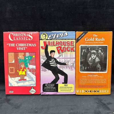 Lot of 3 VHS Movies The Christmas Visit Elvis Jailhouse Rock The Gold Rush Sealed