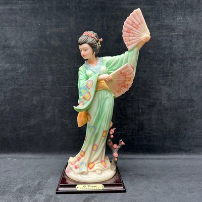 La Verona Fan Dancer Figurine Girl Geisha Cherry Blossom Kimono