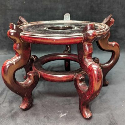 Chinese Wood Base For Vase Or Pot With Lacquered Finish B