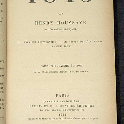 1815 Par Henry Houssaye De L'Academie Francaise HC