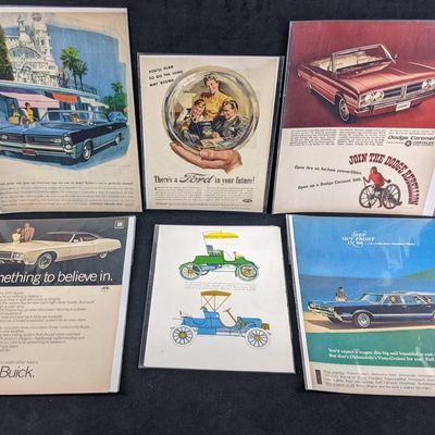Six Vintage Color Car Advertisements