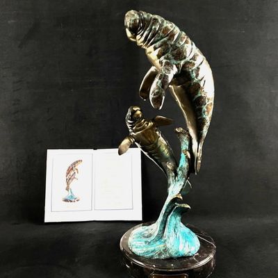 Limited Edition 21" Bronze Sculpture By William Aribu, “Manatees” 002/300 W/ COA (W3)