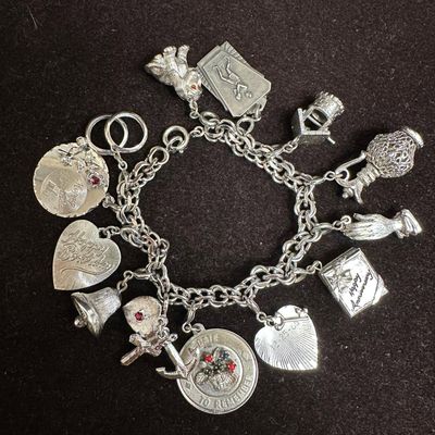 Sterling Silver Charm Bracelet Anniversary Birthday and Love Themed Charms