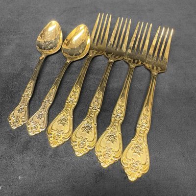 Rogers Gold Tone Stainless Floral Royalty Design Set Forks and Spoons