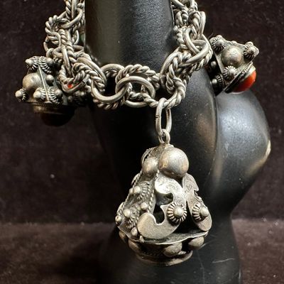 Four Fob Charm Multiple Colored Stone Accent Silver 800 Bracelet Tigers Eye