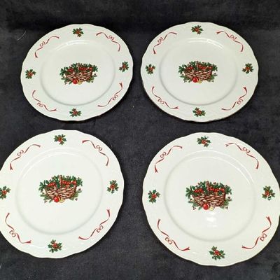 4 Retired Menuet Basket Of Cheer China Dinner Plates A