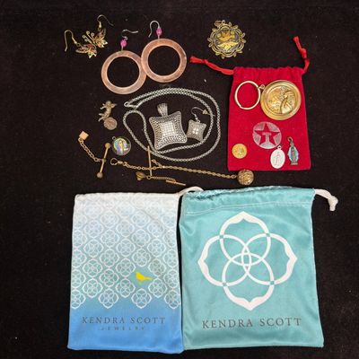 Large Mixed Costume and Religious Jewelry Lot with Kendra Scott Pouches