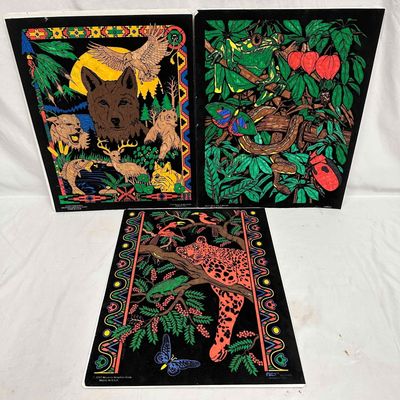 Lot of Three Fuzzy Posters Wildlife and Jungle Themes Western Graphics