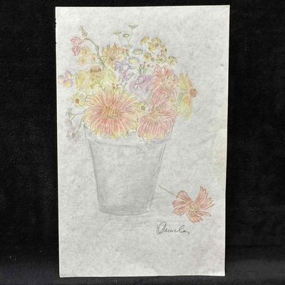 Colored Pencil Floral Still Life Drawing Signed Daniela