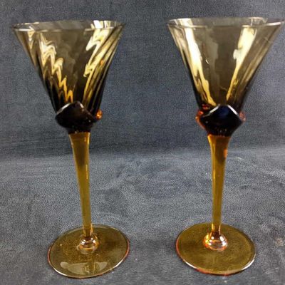 JB 2 Mikasa Amber Crystal Blossom Wine Glasses