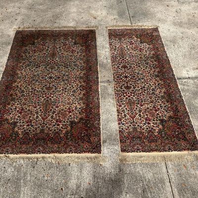 Pair of Karastan Original Collection Floral Kirman Wool Accent Rugs No. 742