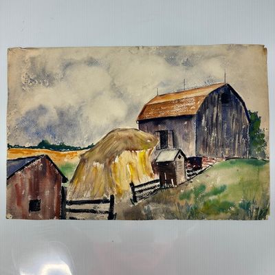 Double Sided Rural Landscape Watercolor Paintings Inscribed J. Swanson