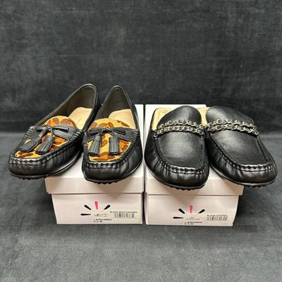 Isaac Mizrahi Women’s Loafer Lot Two Pairs Black Leather Size 9.5M