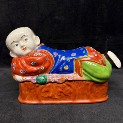 Hong Horizons Chinese Porcelain Reclining Child Covered Trinket Box