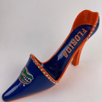 Florida Gator Ceramic High Heel Wine Bottle Holder Rhinestones Orange and Blue