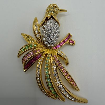 Nolan Miller Crystal Rhinestone Tropical Bird Multi-Colored Brooch AB34