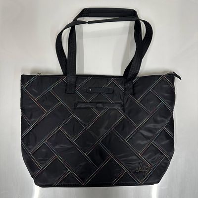 Lug Skyliner Black Quilted Tote Bag with Rainbow Stitching