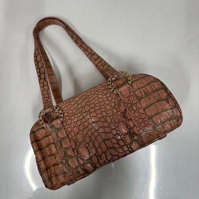Donald J. Pliner Couture Faux Croc Embossed Leather Handbag Made in Italy