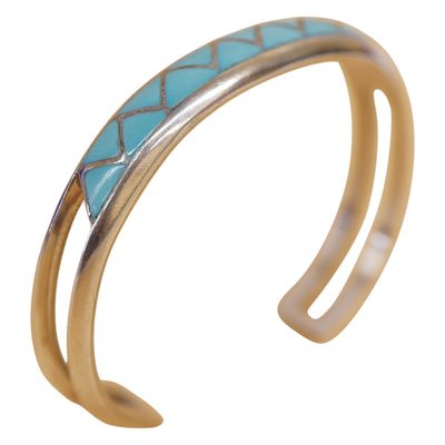 Sale Photo Thumbnail #35: Signed MKL Zuni Sterling Inlaid Turquoise Cuff