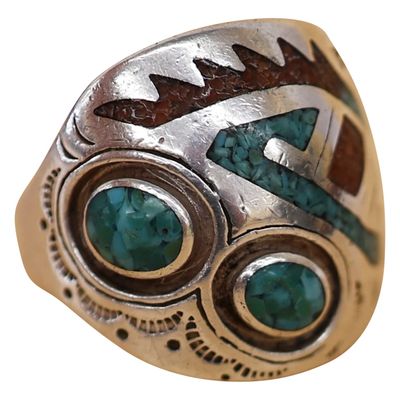 Sale Photo Thumbnail #64: After Roie Jaque Navajo Sterling Inlay Ring 12 1/4