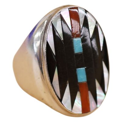 Sale Photo Thumbnail #88: Charlotte Dishta Zuni Inlaid Stone Sterling Ring