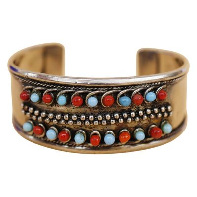 Sale Photo Thumbnail #40: Native American Sterling Turquoise Coral Cuff