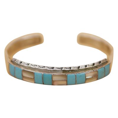 Sale Photo Thumbnail #32: Signed L.L. Sterling Inlaid Turquoise Abalone Cuff