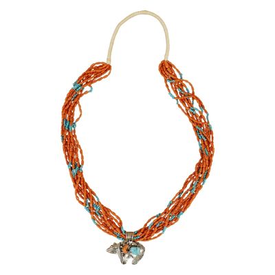 Sale Photo Thumbnail #10: Navajo Coral Turquoise Sterling Bear Necklace