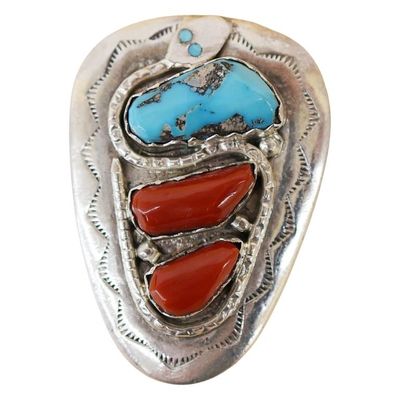 Sale Photo Thumbnail #13: Effie Calavaza Sterling Coral Turquoise Bolo