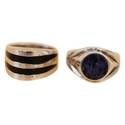 Sale Photo Thumbnail #95: Sterling Inlaid Onyx & Lapis Men's Rings- Mexico