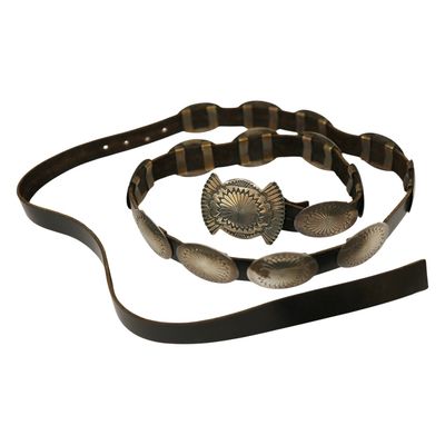 Sale Photo Thumbnail #71: Myron Panteah Zuni Silver Concho Leather Belt