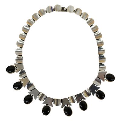 Sale Photo Thumbnail #81: Taxco Mexico  Sterling Onyx Thumbprint Choker