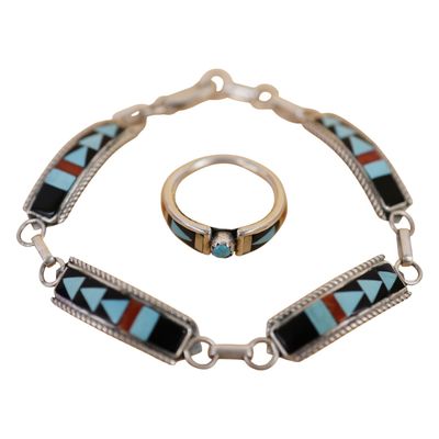 Sale Photo Thumbnail #97: Zuni Sterling Multi-stone Inlay Jewelry Lot