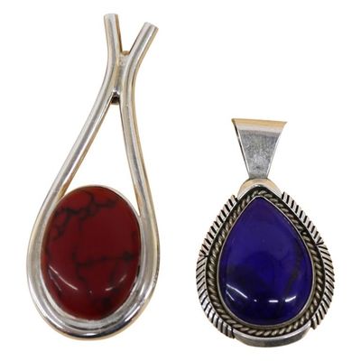 Sale Photo Thumbnail #80: Signed Lapis & Red Jasper Sterling Pendant Lot
