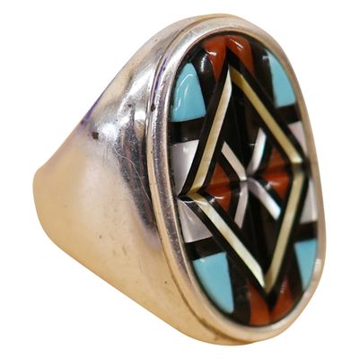 Sale Photo Thumbnail #74: Yelmo Natachu Zuni Sterling Multistone Inlay Ring