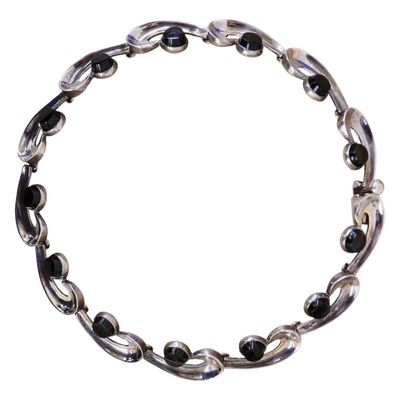 Sale Photo Thumbnail #55: Signed Taxco 970 Silver Obsidian Comma Necklace