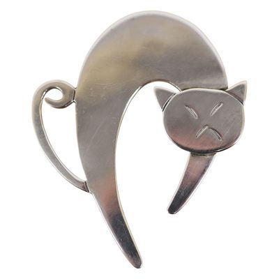 Sale Photo Thumbnail #53: Signed Taxco Mano Sterling Figural Cat Brooch