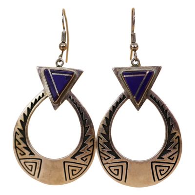 Sale Photo Thumbnail #73: Abraham Begay Navajo Sterling Lapis Drop Earrings