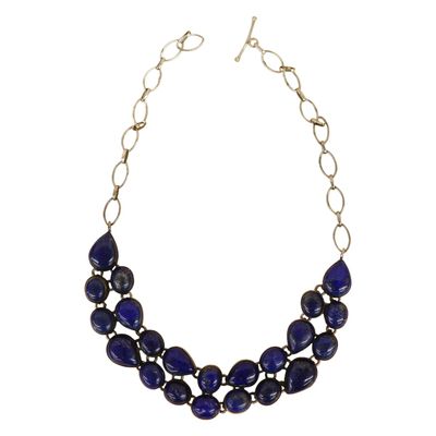 Sale Photo Thumbnail #14: Sterling Silver Lapis Lazuli Choker Bib Necklace