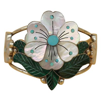 Sale Photo Thumbnail #7: Sonny Wallace Zuni Sterling Inlaid Floral Cuff