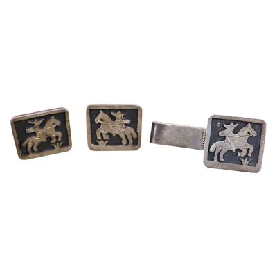 Sale Photo Thumbnail #90: Mexico Sterling Horseman Cufflink Tie Bar Set