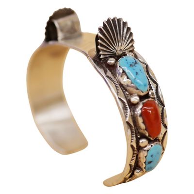 Sale Photo Thumbnail #25: Simplicio Sterling Turquoise Coral Watch Cuff