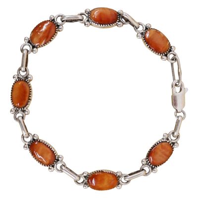 Sale Photo Thumbnail #12: Signed RLD Sterling Zuni Spiny Oyster Bracelet