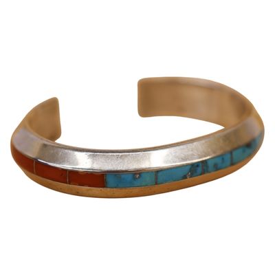 Sale Photo Thumbnail #41: Johnny Coonsis Sterling Turquoise Coral Inlay Cuff