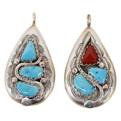 Sale Photo Thumbnail #3: Effie C. R & JC Zuni Sterling Turquoise Pendants